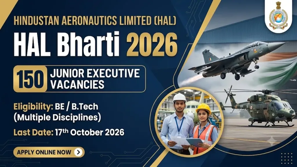 HAL Bharti 2026 recruitment for 150 Junior Executive engineering posts